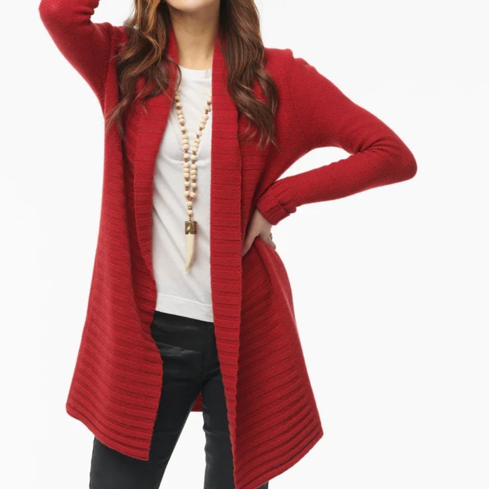 Snapdragon Pure Cashmere Red Ribbed Sweater Coat